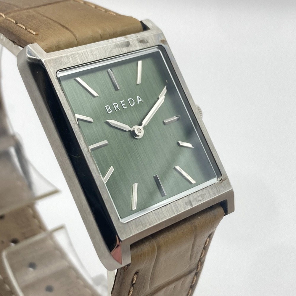 Breda Virgil Unisex Watch 26mm Silver Tone Green Dial Brown New Battery 8.75"